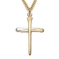 Gold Tone Sterling Silver Two Tone Nail Cross Features 24in Long Chain picture