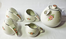 Vtg 1940's Hall's Kitchenware Tea Set Rose #658 Teapot S&P Creamer Sugar EUC picture