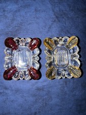 MCM Westmoreland Glass-Vintage Ashtrays-Set of 2-Cranberry & Yellow picture