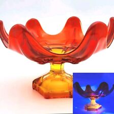 Vintage Viking Amberina Art Glass Footed Bowl Compote 6 Petal Glowing MCM picture