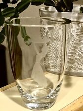 Orrefors Etched Crystal Vase Young Woman Lifting Flower Basket Signed picture