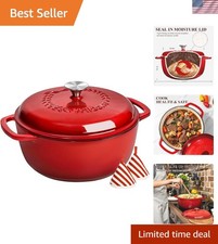 Elegant 6QT Red Cast Iron Dutch Oven with Cotton Potholders - Perfect for Baking picture