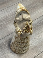 Vintage 8.5” Folk Art Ceramic Beige Neutral Santa Claus Christmas Figurine picture