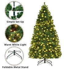 4ft 5ft 6ft 7ft Green Christmas Tree with Warm White LED Lights Xmas Outdoor picture