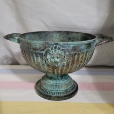 Antique Metal Pedestal Bowl with Lovely Patina 1930 Lion Face India picture