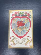 Postcard Valentine's Day Cupids In Heart Patriotic Ribbon Unposted picture