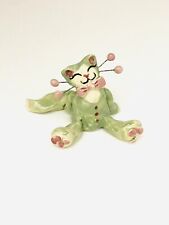 Rare Amy Lacombe Miniature Green With Roses Sitting Kitty Cat Estate picture