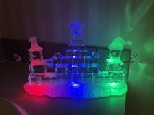 Lg Vtg Enchanted Forest, Snowy Friends ,Acrylic Lighted Ice Cube Snowman LED picture