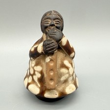 Peru Chulucanas Round Woman Playing The Flute Figurine Folk Art Pottery 3” picture
