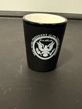 FDR Presidential Seal Black Souvenir Shot Glass Roosevelt Signature; Excellent picture