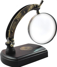 Vintage Brass Magnifying Glass with Wooden Stand Foldable Lens 9X6 Inches Antiq picture