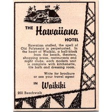 The Hawaiiana Hotel Hawaiian Staffed In The Heart Of Waikiki 1955 Ad SAH9-S3 picture