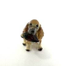 Antique Cocker Spaniel Dog Holding Parrot Ceramic Decor Figurine picture