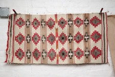 Antique LARGE Navajo Rug Native American Indian Crystal Cross Stripe 45x28 VTG picture