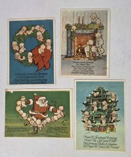 VTG Rose O'Neill Kewpie Christmas Postcard Lot of 4 Santa Tree Wreath Fireplace picture