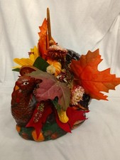 Vintage Glazed Ceramic Turkey With Autumn Leaves Table Centerpiece picture