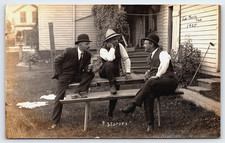 1905 La Porte Indiana Antique Vintage Real Photo Postcard 3 Men Telling Stories picture