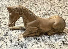 Vintage Brass Reclining Horse Statue Paperweight Mid Century Equestrian Decor picture