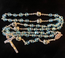 Vintage AFCO Sterling Silver Blue Topaz Crystal Rosary Filigree Dividers 20