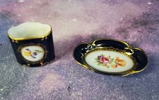 VTG Echt Cobalt Blue /Gold Floral Porcelain Trinket Dish & Holder picture