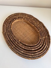 vintage woven rattan and bamboo oval nesting trays platters Set Of 7 picture