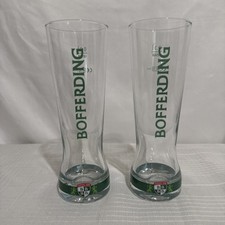 SET OF 2 Bofferding Tall Beer Glasses Heavy Bottom Holds 0.3L (10oz) VINTAGE picture