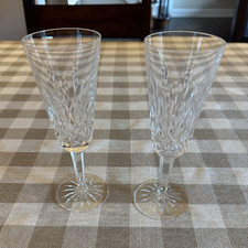 Set of 2 Waterford Crystal Lismore Clear Cut Stemmed Glass Champagne Flutes   picture