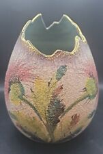 Vintage Italian Hand Painted Vase ( cracked egg shape)  Thistle Design Signed picture