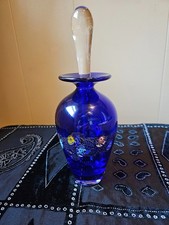 Ken & Ingrid Hanson signed cobalt blossom art glass perfume bottle and stopper picture
