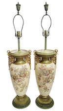 PAIR Monumental Antique GERMAN 19th C ROYAL BONN PORCELAIN Urn VASES as LAMPs picture