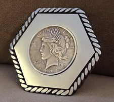 SALE   Vintage Hexagon Stainless Steel 1924 USA Silver Dollar Belt Buckle picture