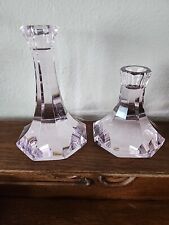Two pink crystal taper candle holders picture