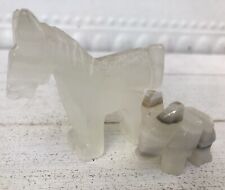 Vtg Hand Carved White Onyx Stone Horse & Donkey Figurine Lot 2 picture