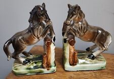 Vintage Porcelain Brown Jumping Horse Book Ends JAPAN EQUESTRIAN LIBRARY No Flaw picture