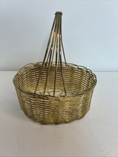 Vintage woven brass wire basket, distinctive high, multi-strand arch handle picture