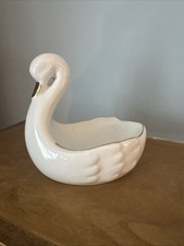 Vintage Porcelain White Swan with Gold Trim Trinket Dish picture