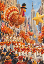 NYC Thanksgiving Day Parade Vintage Watercolor Style Print Poster New York 13x19 picture