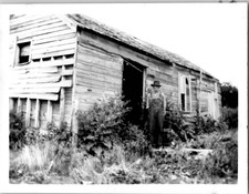 Farmer Man Outside Barn Shack Snapshot Americana Farming 1930s Vintage Photo picture