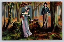 Woman in Green Fur Collar Cape with Man in Jacket with Hat Vintage Postcard 1712 picture