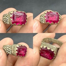 Wonderful Unique Pink Glass Intaglio Ancient Roman Bronze Ring picture