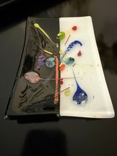 Signed Staci Katsias Original Studio Art Glass Vanity Dish Trinket Tray Fine Art picture