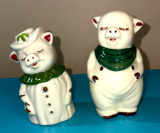 Vintage 1940 Shawnee Shamrock Winnie & Smiley Pig Salt & Pepper Shakers picture