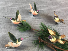 5 Vintage Handpainted HUMMINGBIRD Ornaments on Clips Beautiful picture