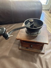 Vintage Antique Wood Coffee Bean Grinder Arcade  Manual Cast Iron Hand Crank picture