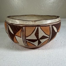 Antique Polychrome Native Acoma Pottery Bowl ~8”x4” Good Condition picture