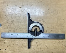 Vtg L.S. Starrett No. 12 Protractor Head w/ 12” No. 4 Hardened Rule - w/Bubble picture