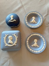 Blue Wedgwood Jasperware Queen Elizabeth Prince Philip Charles Diana Boxes Trays picture
