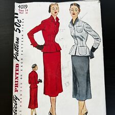 Vintage 1950s Simplicity 4019 Two Piece Skirt Suit Jacket Sewing Pattern 14 CUT picture