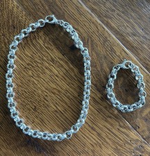 Sterling Silver 925 Rolo Belcher Link Necklace Chain 20” W/ Bracelet 8” 100g picture