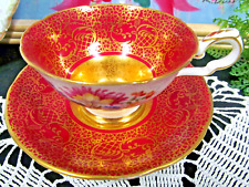 Royal Stafford tea cup and saucer floral rose red & gold etched teacup England picture